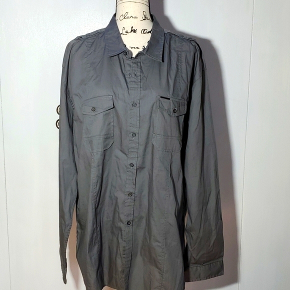 Marc Ecko- Mens cut & Sew Button down Shirt Gray Sz.XXL - Picture 1 of 8